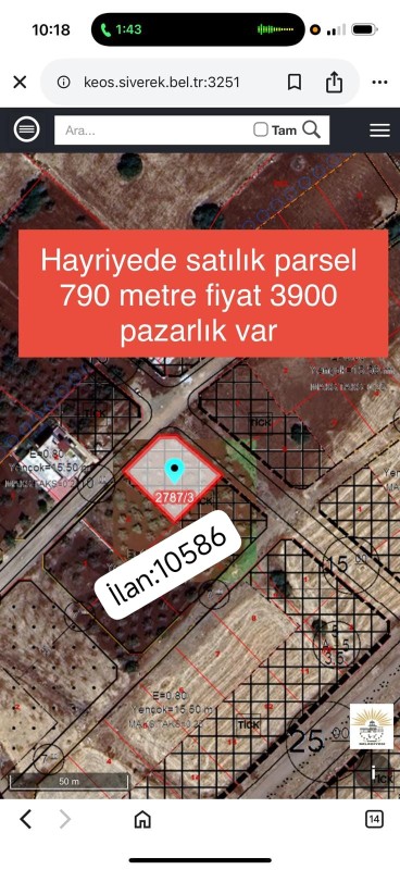 Hayriyede satılık parsel 790 metre fiyat 3900 pazarlık var