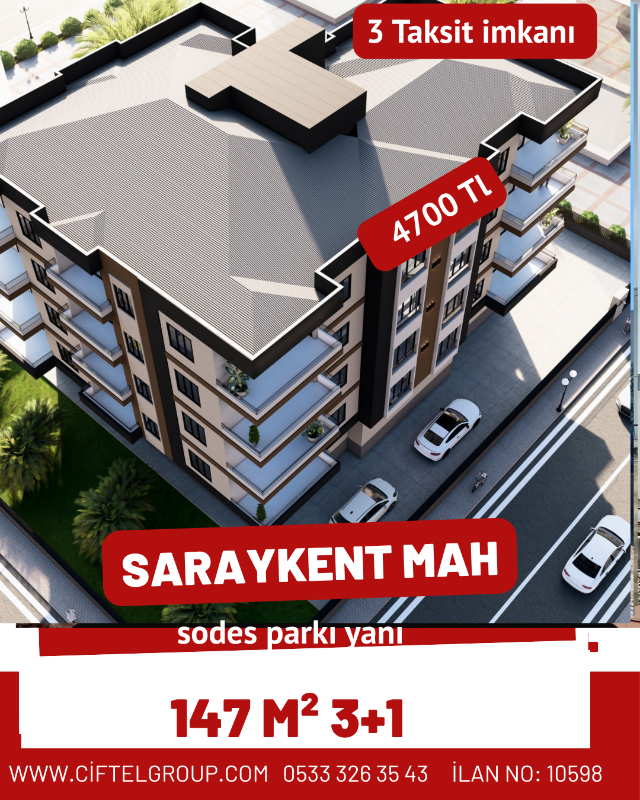 SATILIK 3+1 DAİRE Saraykent SODES Parkı yanı konumda bulunan, 147 m&sup2; 3 taksit