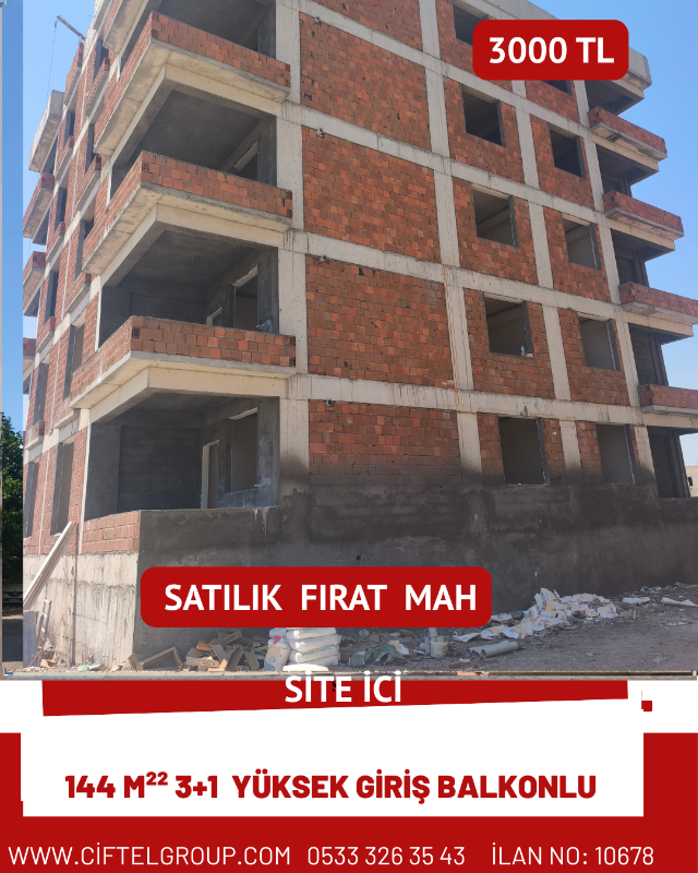 Satlik Fırat mahlesi'nde 144 m&sup2; 3+1  balkonlu y&uuml;ksek giriş 3000TL